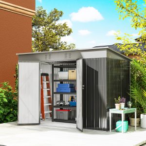 Outsunny 9' x 4' Galvanized Steel Garden Storage Shed with Lockable Doors, Gloves and 2 Air Vents for Backyard, Patio, Lawn - Image 1