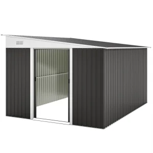 11' x 9' Steel Garden Storage Shed, Outdoor Metal Tool House with Double Sliding Doors, Dark Grey - Image 2