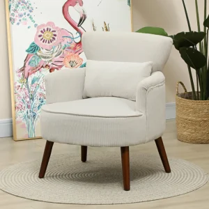HOMCOM Modern Accent Chair, Upholstered Armchair with Solid Wood Legs and Lumbar Pillow for Living Room, Cream White - Image 2