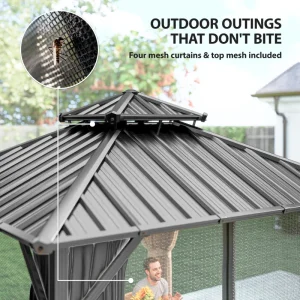 Outsunny 10' x 10' Hardtop Gazebo Canopy with Double Galvanized Steel Roof, Aluminium Frame Permanent Outdoor Gazebo, Dark Grey - Image 8