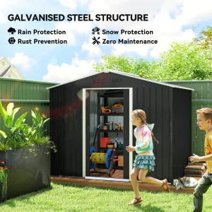Outsunny 8' x 6' Outdoor Storage Shed, Metal Garden Tool Storage House with Lockable Sliding Doors and Vents for Backyard Patio Lawn, Charcoal Grey - Image 5