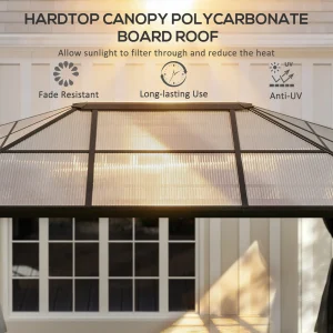 Outsunny 12' x 15' Hardtop Gazebo Canopy with Polycarbonate Roof, Aluminum Frame, Netting, Curtains and Ceiling Hook, Dark Grey - Image 3
