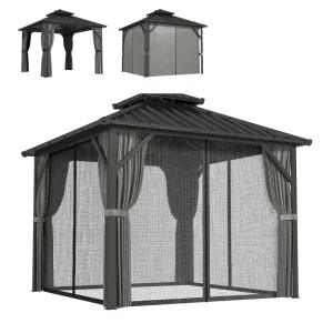 Outsunny 10' x 10' Hardtop Gazebo Canopy with Double Galvanized Steel Roof, Aluminium Frame Permanent Outdoor Gazebo, Dark Grey - Image 7