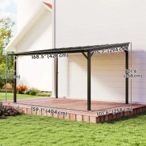 Outsunny 10' x 14' Hardtop Gazebo Wall-Mounted / Free Standing Outdoor Pergola with UPF 50+ & Waterproof Polycarbonate Roof - Image 4