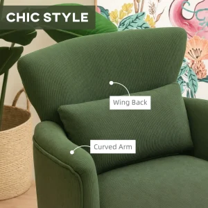 Modern Accent Chair, Upholstered Armchair with Solid Wood Legs and Lumbar Pillow for Living Room, Green - Image 4