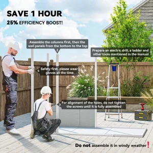 Outsunny 8' x 4' Resin Outdoor Storage Shed with Floor, Window, Lockable Doors and Vents for Backyard Patio Lawn, Light Grey - Image 10