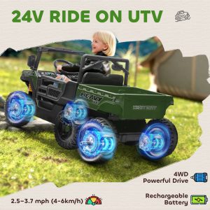 Qaba 24V 4WD Kids Ride On Truck with 6 Wheels Electric Ride On Car with Remote, Dump Bed for 3-8 Years, Green - Image 4