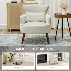 HOMCOM Modern Accent Chair, Upholstered Armchair with Solid Wood Legs and Lumbar Pillow for Living Room, Cream White - Image 4