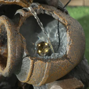 28.3" Solar Water Fountain, 4-Tier Resin Cascading Jars and Stacked Stones Outdoor Waterfall Fountain with LED Lights - Image 10