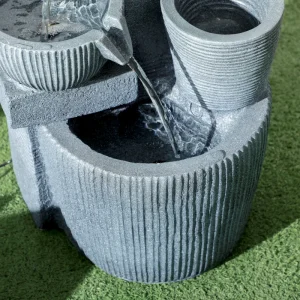 Solar Powered Outdoor Water Fountain, 4-Tier Floor Standing Resin Cascading Bowls Waterfall Fountain with LED Lights - Image 10