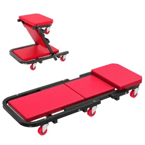 Automotive Z Creeper Seat, 2-in-1 330 lbs Rolling Garage Mechanic Creeper & Stool with Pad, 6 Wheels, Red - Image 10