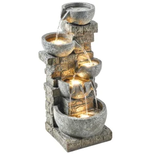 Outdoor 31.5" Tall Water Fountain with LED Lights, 5 Tiers Cascading Water Feature for Garden Patio Home Decor, Grey - Image 10