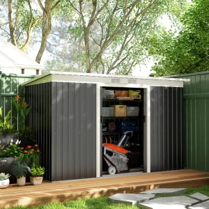 9x4 Outdoor Storage Shed Galvanized Steel Garden Shed with Foundation Kit, Ventilation & Doors, Dark Grey - Image 10