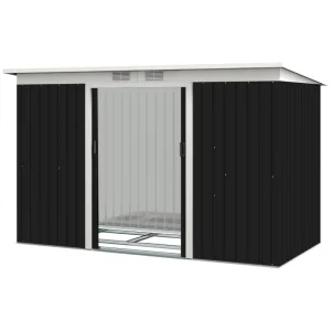 9x4 Outdoor Storage Shed Galvanized Steel Garden Shed with Foundation Kit, Ventilation & Doors, Dark Grey - Image 11