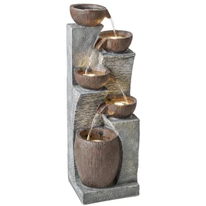 Outdoor Cascading Rock Water Fountain, 5-Tier Waterfall Feature with LED Lights, Adjustable Flow, Grey and Rustic Brown - Image 11