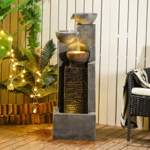 5-Tiered Cascading Bowls Outdoor Water Fountain with LED Lights, Adjustable Flow, 43.3-inch Resin Waterfall Fountain - Image 11
