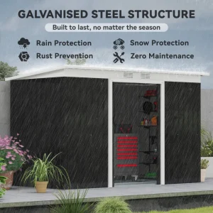 9x4 Outdoor Storage Shed Galvanized Steel Garden Shed with Foundation Kit, Ventilation & Doors, Dark Grey - Image 3