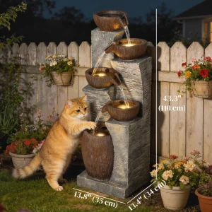 Outdoor Cascading Rock Water Fountain, 5-Tier Waterfall Feature with LED Lights, Adjustable Flow, Grey and Rustic Brown - Image 3