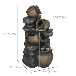 28.3" Solar Water Fountain, 4-Tier Resin Cascading Jars and Stacked Stones Outdoor Waterfall Fountain with LED Lights - Image 3