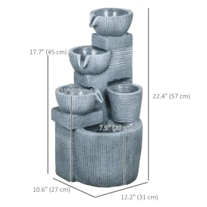 Solar Powered Outdoor Water Fountain, 4-Tier Floor Standing Resin Cascading Bowls Waterfall Fountain with LED Lights - Image 3