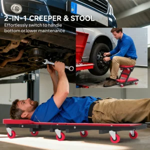 Automotive Z Creeper Seat, 2-in-1 330 lbs Rolling Garage Mechanic Creeper & Stool with Pad, 6 Wheels, Red - Image 3