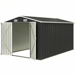 Outsunny 12' x 10' Metal Shed, Heavy Duty Outdoor Storage Shed with 4 Vents and Lockable Double Doors, Dark Grey - Image 11