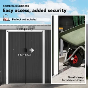 9x4 Outdoor Storage Shed Galvanized Steel Garden Shed with Foundation Kit, Ventilation & Doors, Dark Grey - Image 4
