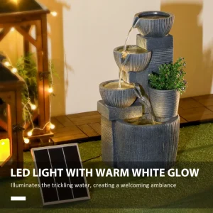Solar Powered Outdoor Water Fountain, 4-Tier Floor Standing Resin Cascading Bowls Waterfall Fountain with LED Lights - Image 4