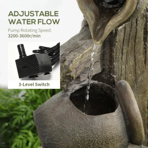 Wine Jars Outdoor Waterfall Fountain with Adjustable Flow, 4-Tier Rustic Resin Cascading Water Fountain, Decorative Backyard Water Feature for Zen Garden, Deck, Porch - Image 4