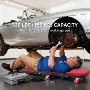 Automotive Z Creeper Seat, 2-in-1 330 lbs Rolling Garage Mechanic Creeper & Stool with Pad, 6 Wheels, Red - Image 4