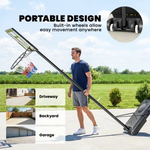 Soozier Basketball Hoop Stand Outdoor, 4.4–10 ft Single Hand Rotation Adjustable with Shatterproof Backboard & Weight Bag - Image 9