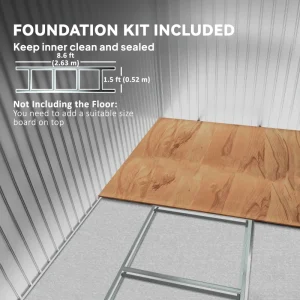 9x4 Outdoor Storage Shed Galvanized Steel Garden Shed with Foundation Kit, Ventilation & Doors, Dark Grey - Image 5