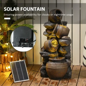 28.3" Solar Water Fountain, 4-Tier Resin Cascading Jars and Stacked Stones Outdoor Waterfall Fountain with LED Lights - Image 5