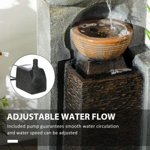 5-Tiered Cascading Bowls Outdoor Water Fountain with LED Lights, Adjustable Flow, 43.3-inch Resin Waterfall Fountain - Image 5