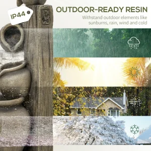 Wine Jars Outdoor Waterfall Fountain with Adjustable Flow, 4-Tier Rustic Resin Cascading Water Fountain, Decorative Backyard Water Feature for Zen Garden, Deck, Porch - Image 5