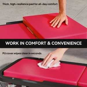 Automotive Z Creeper Seat, 2-in-1 330 lbs Rolling Garage Mechanic Creeper & Stool with Pad, 6 Wheels, Red - Image 5