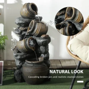 28.3" Solar Water Fountain, 4-Tier Resin Cascading Jars and Stacked Stones Outdoor Waterfall Fountain with LED Lights - Image 6