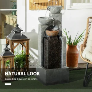 5-Tiered Cascading Bowls Outdoor Water Fountain with LED Lights, Adjustable Flow, 43.3-inch Resin Waterfall Fountain - Image 6