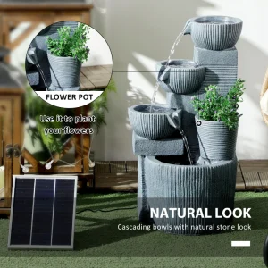 Solar Powered Outdoor Water Fountain, 4-Tier Floor Standing Resin Cascading Bowls Waterfall Fountain with LED Lights - Image 6