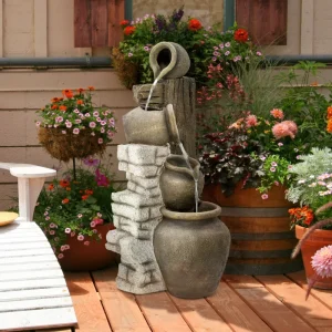 Wine Jars Outdoor Waterfall Fountain with Adjustable Flow, 4-Tier Rustic Resin Cascading Water Fountain, Decorative Backyard Water Feature for Zen Garden, Deck, Porch - Image 6