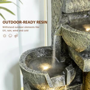 Outdoor Fountain Cascading Waterfall with 4-Tier Stone Look Bowls, Adjustable Flow & LED Lights for Patio Garden - Image 6