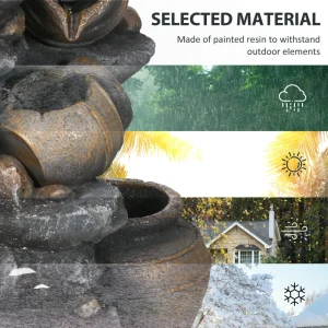 28.3" Solar Water Fountain, 4-Tier Resin Cascading Jars and Stacked Stones Outdoor Waterfall Fountain with LED Lights - Image 7