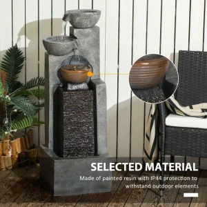 5-Tiered Cascading Bowls Outdoor Water Fountain with LED Lights, Adjustable Flow, 43.3-inch Resin Waterfall Fountain - Image 7