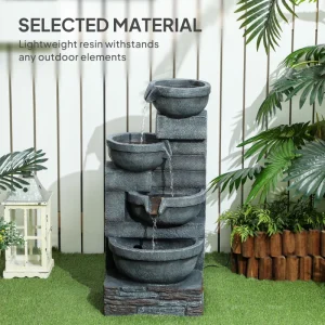 30" Tall Outdoor Water Fountain with LED Lights, 4-Tier Resin Cascading Bowls Garden Fountain Waterfall Fountain with Pump, Grey - Image 7