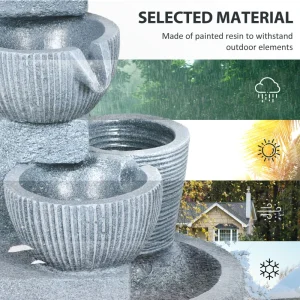Solar Powered Outdoor Water Fountain, 4-Tier Floor Standing Resin Cascading Bowls Waterfall Fountain with LED Lights - Image 7