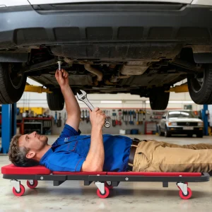 Automotive Z Creeper Seat, 2-in-1 330 lbs Rolling Garage Mechanic Creeper & Stool with Pad, 6 Wheels, Red - Image 7