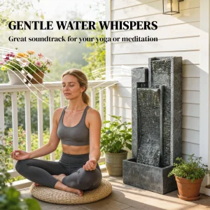 Outdoor Water Fountain with LED Lights and Planter, 3-Tier Modern Cascading Waterfall Feature with Pump, Dark Grey - Image 7