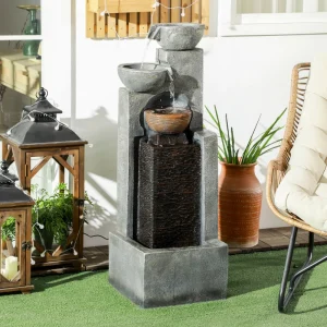 5-Tiered Cascading Bowls Outdoor Water Fountain with LED Lights, Adjustable Flow, 43.3-inch Resin Waterfall Fountain - Image 8