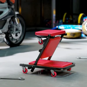 Automotive Z Creeper Seat, 2-in-1 330 lbs Rolling Garage Mechanic Creeper & Stool with Pad, 6 Wheels, Red - Image 8