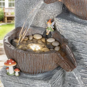 Outdoor Cascading Rock Water Fountain, 5-Tier Waterfall Feature with LED Lights, Adjustable Flow, Grey and Rustic Brown - Image 9